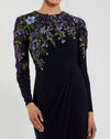 Embellished Long Sleeve Fitted Jersey Gown - Midnight