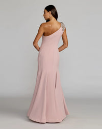 Mac Duggal Rose Pink Crepe One Shoulder Gown With Flower Black  #11810 