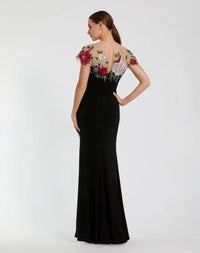 Mac Duggal 11817 Black Multi floral embellished jersey column gown - back