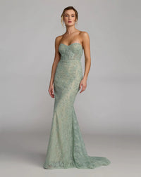 Mac Duggal Beaded Strapless Bustier Gown With Sweeping Train Sage #11830 