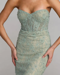 Mac Duggal Beaded Strapless Bustier Gown With Sweeping Train Sage #11830 