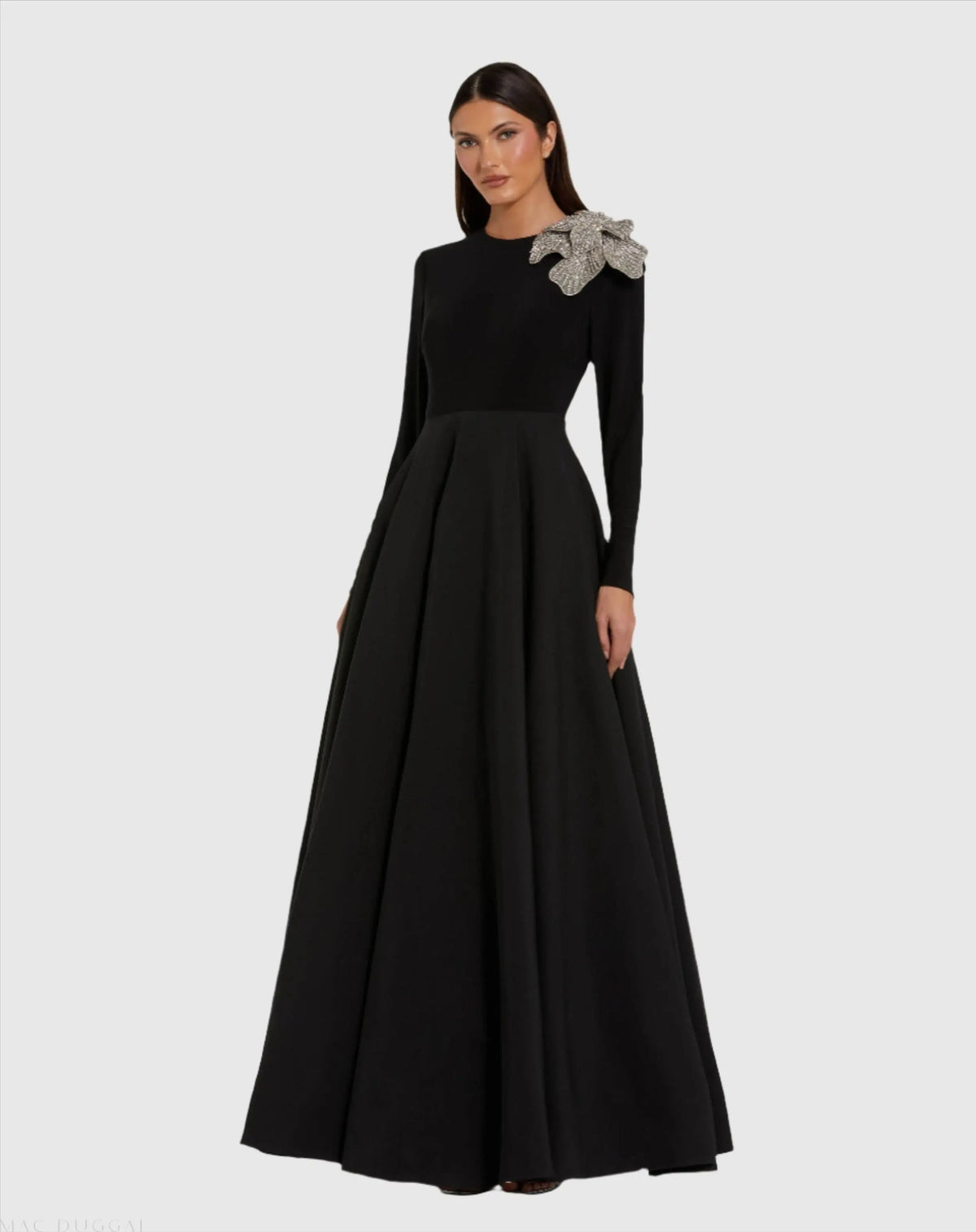 Mac Duggal #11832 Long Sleeve 3D Flower Ball Gown