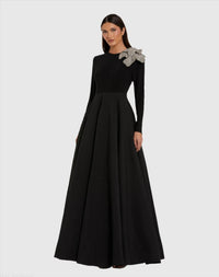 Mac Duggal #11832 Long Sleeve 3D Flower Ball Gown