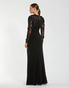 Long Sleeve Floral Embellished Column Gown - Black