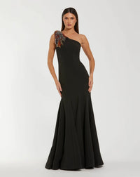 Mac Duggal Black Crepe One Shoulder Mermaid Gown With Beading #11843 