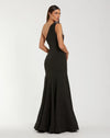 Crepe One Shoulder Mermaid Gown With Beading - Black