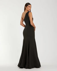 Crepe One Shoulder Mermaid Gown With Beading - Black
