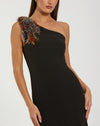 Crepe One Shoulder Mermaid Gown With Beading - Black