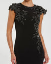 Cap Sleeve Jersey Column Gown Beaded Flowers - Black