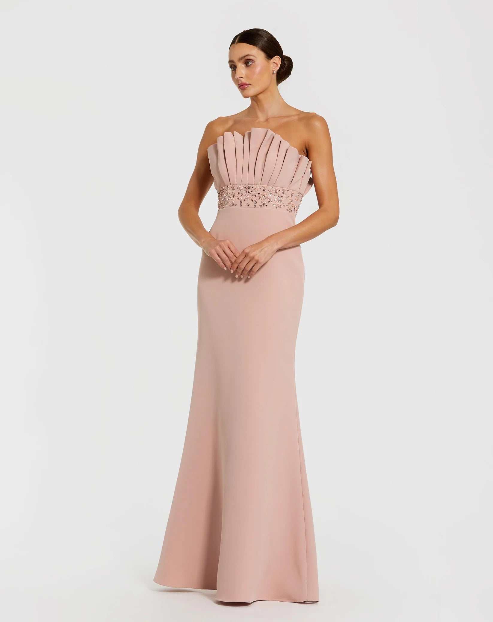 Mac Duggal Pink Strapless Crepe Gown With Crystal Embellishments #11848