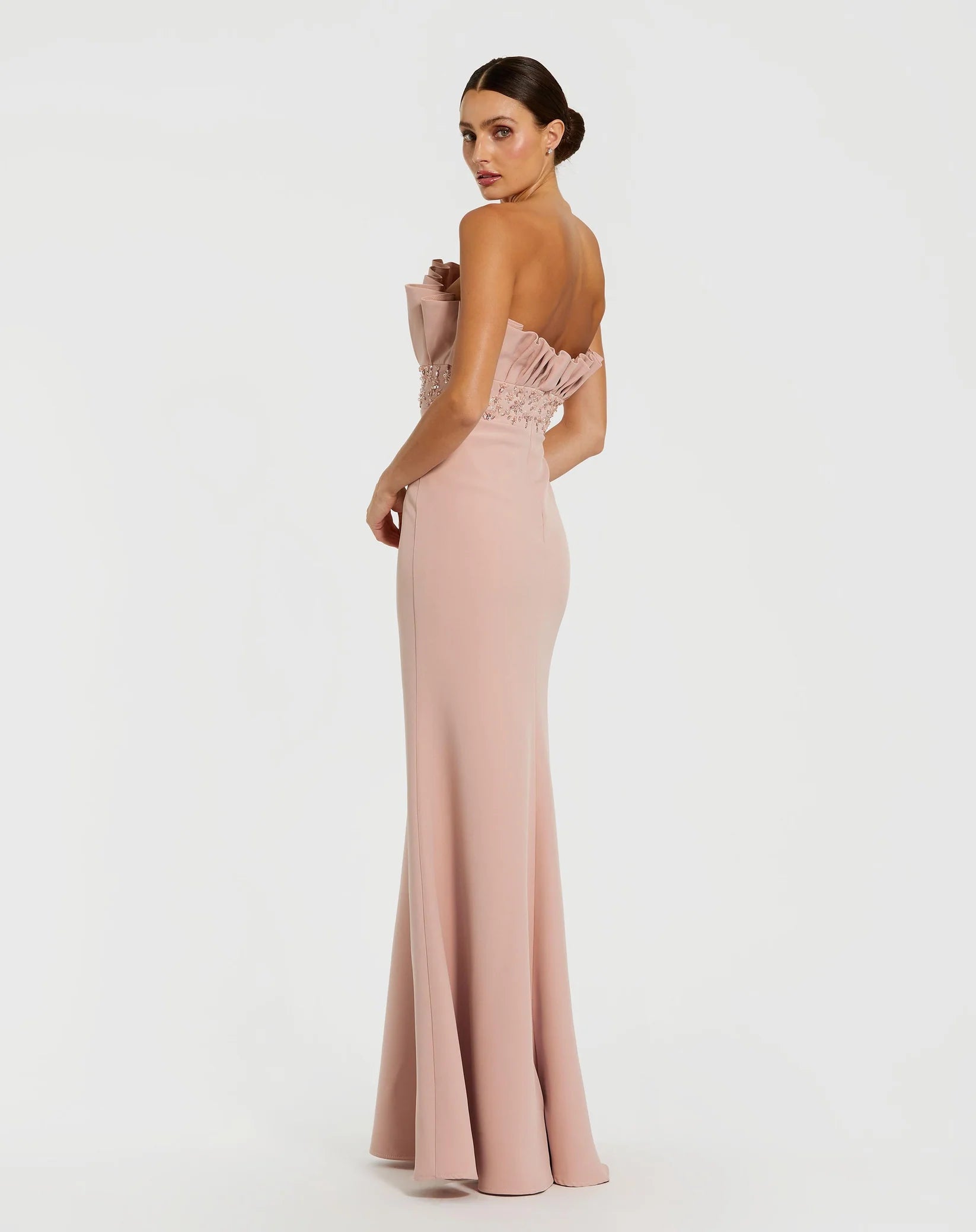 Mac Duggal Pink Strapless Crepe Gown With Crystal Embellishments #11848