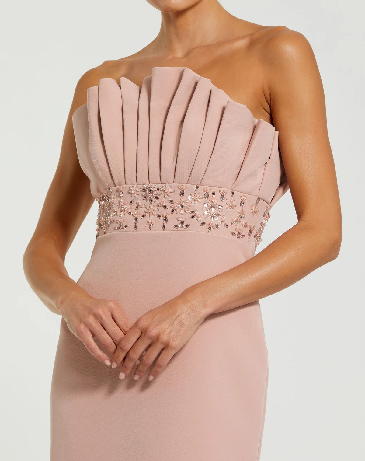 Mac Duggal Pink Strapless Crepe Gown With Crystal Embellishments #11848