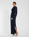 Jersey Long Gown With Crystal Flowers - Midnight