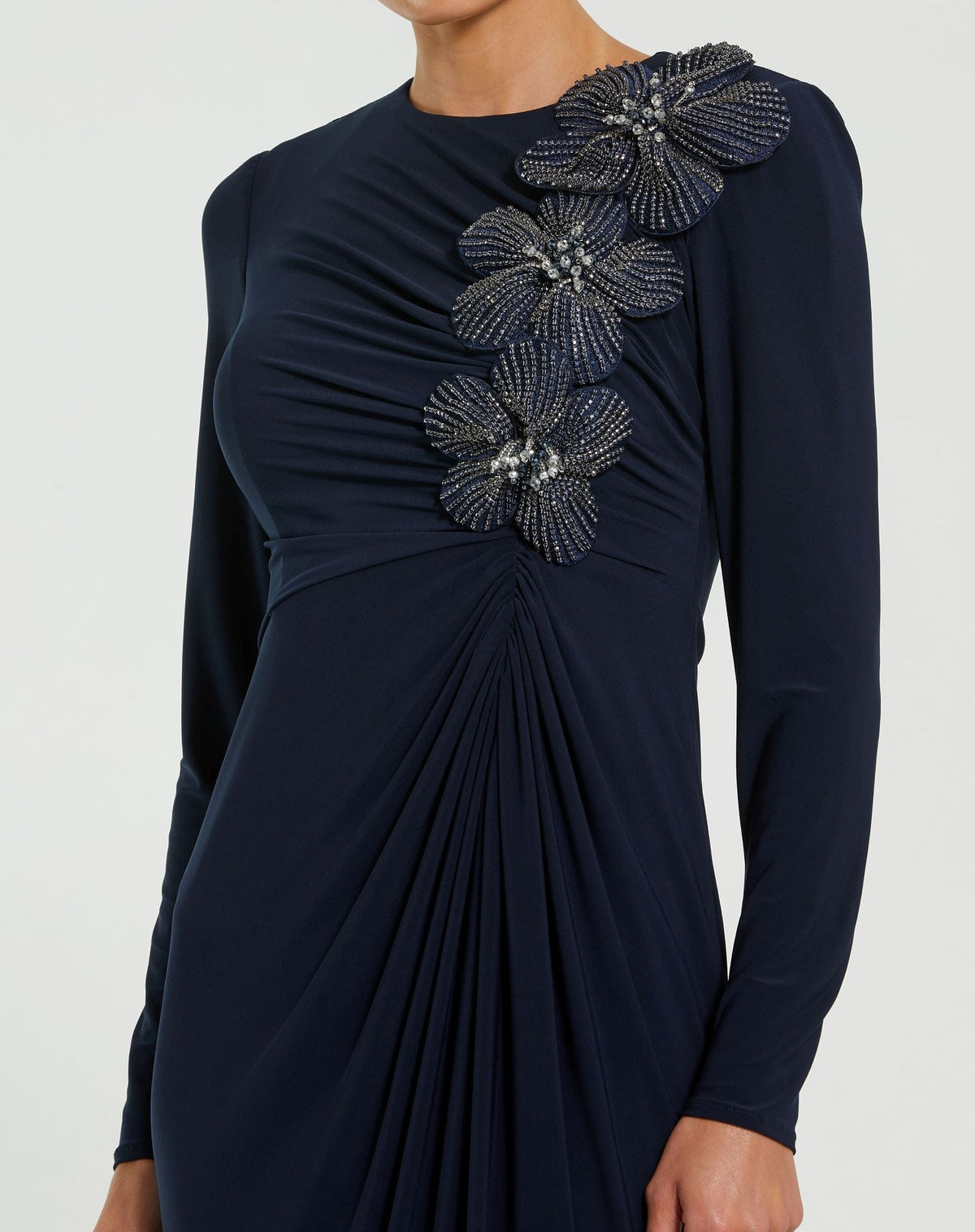 Jersey Long Gown With Crystal Flowers - Midnight