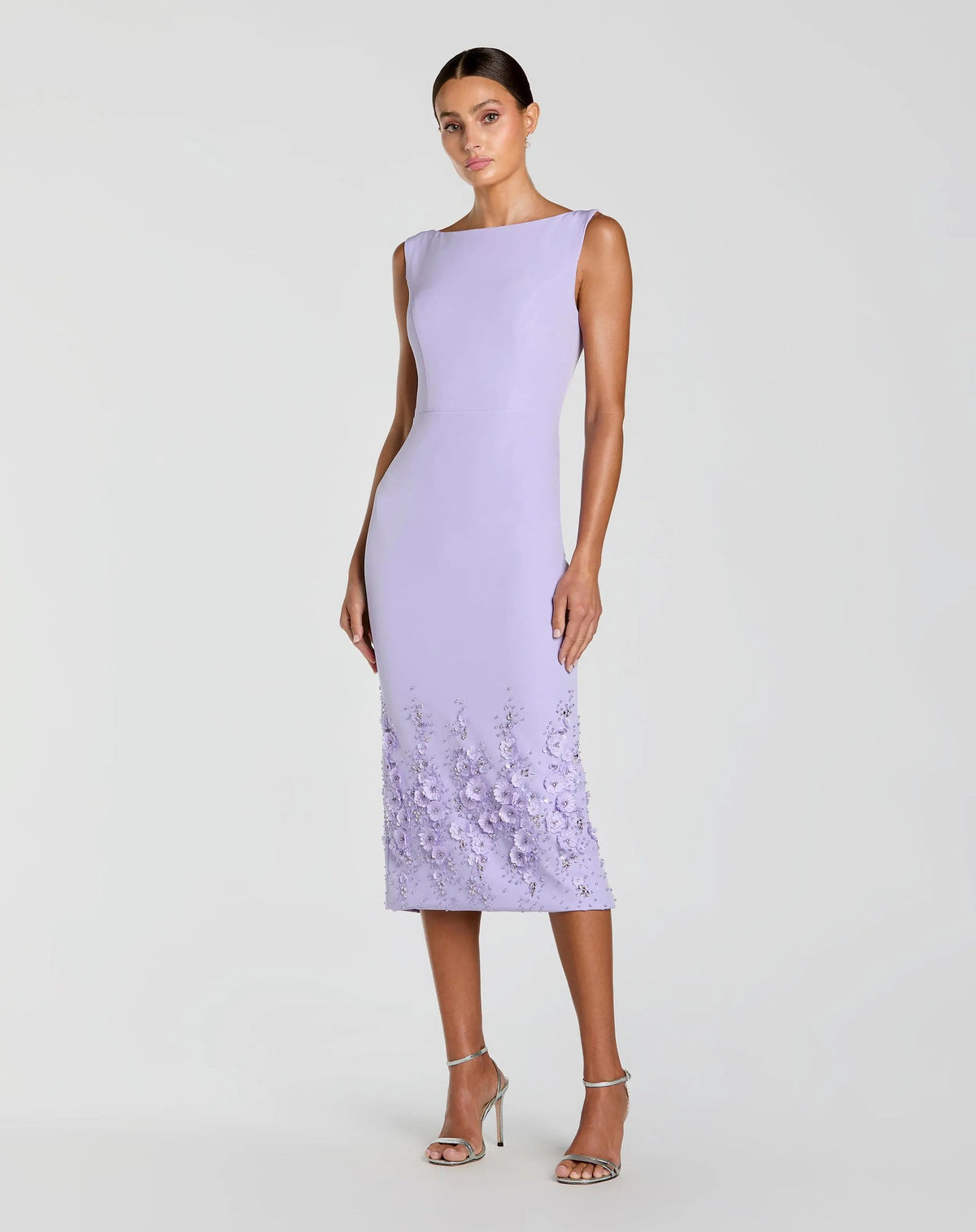 Mac Duggal Sage Crepe Sleeveless Midi Dress With Flower Beading #11853 Shaide Boutique Mac Duggal Sage Crepe Sleeveless Midi Dress With Flower Beading #11853 Shaide Boutique