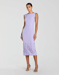 Sage Green Crepe Sleeveless Midi Dress With Flower Beading