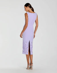 Sage Green Crepe Sleeveless Midi Dress With Flower Beading