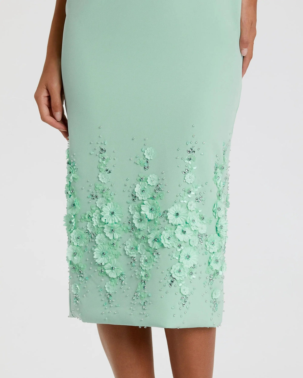 Mac Duggal Sage Crepe Sleeveless Midi Dress With Flower Beading #11853