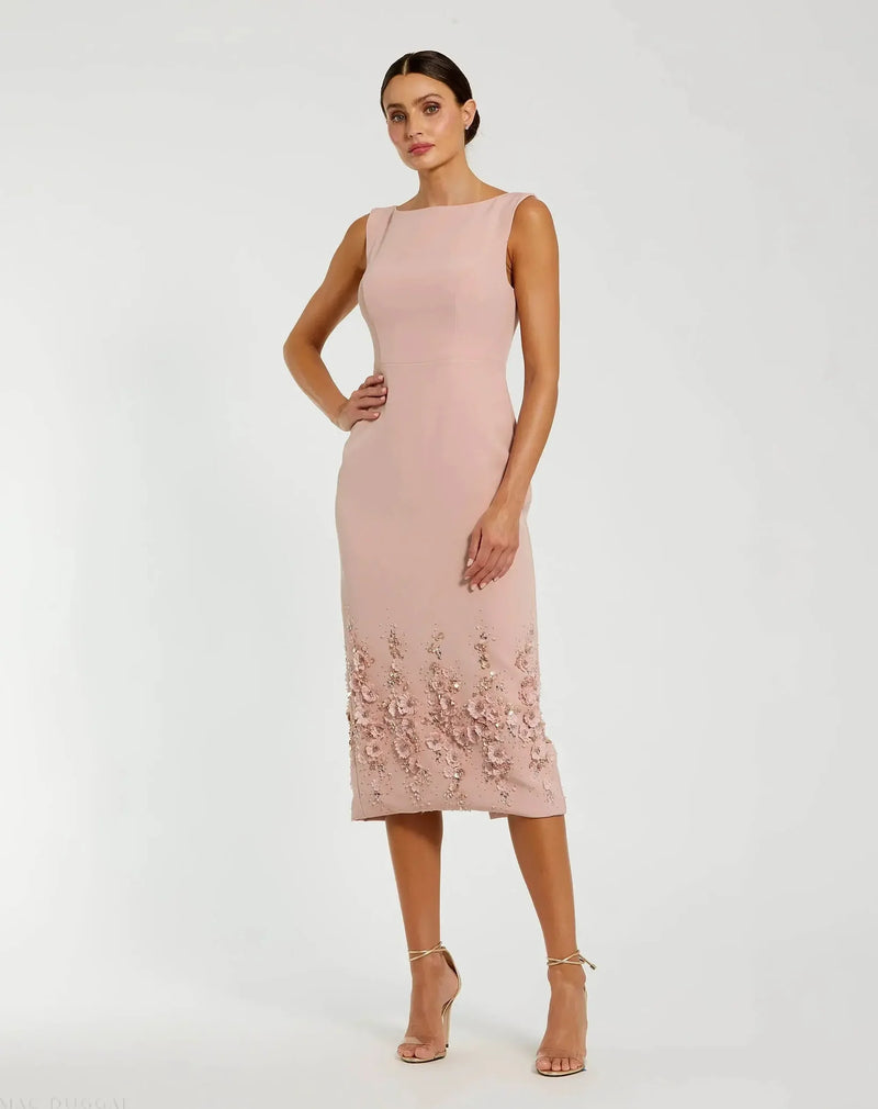 Mac Duggal Sage Crepe Sleeveless Midi Dress With Flower Beading #11853 –  Shaide Boutique
