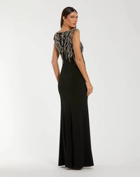 Hand Beaded Cap Sleeve Jersey Gown - Black