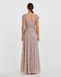 Embellished Lace Illusion Neck A-Line Gown - Pink