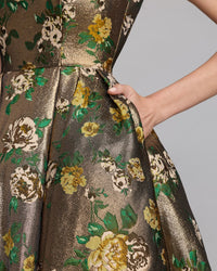 Gold Metallic Ball Gown With 3D Rosette
