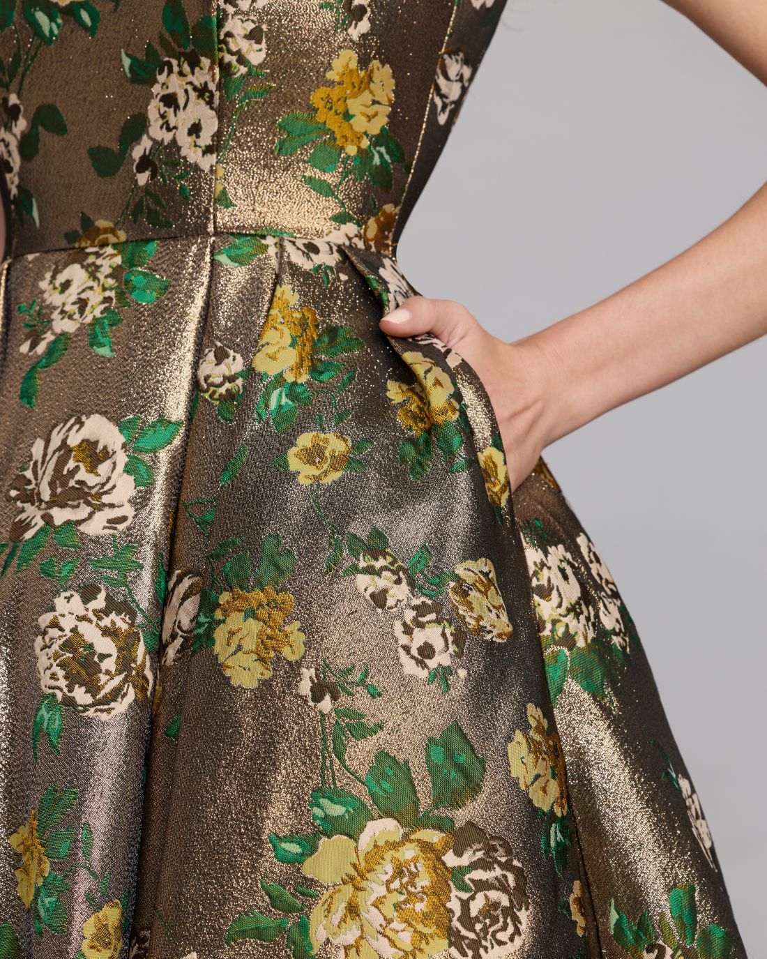 Gold Metallic Ball Gown With 3D Rosette