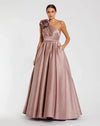 Mac Duggal Pink One Shoulder Satin Ball Gown With 3D Flower #11874