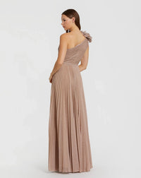 Mac Duggal Pink Pleated One-Shoulder Ruffle Gown #11879 Champagne