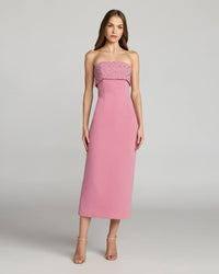 Mac Duggal Pink Strapless Crepe Midi Dress With Rhinestone Detail #11883