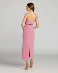 Mac Duggal Pink Strapless Crepe Midi Dress With Rhinestone Detail #11883