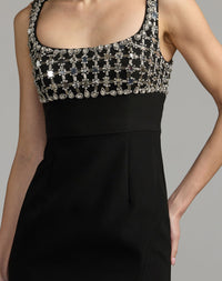 Mac Duggal #11884 black sleeveless crepe gown with embellished bodice