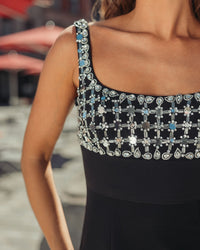 Mac Duggal #11884 black sleeveless crepe gown with embellished bodice
