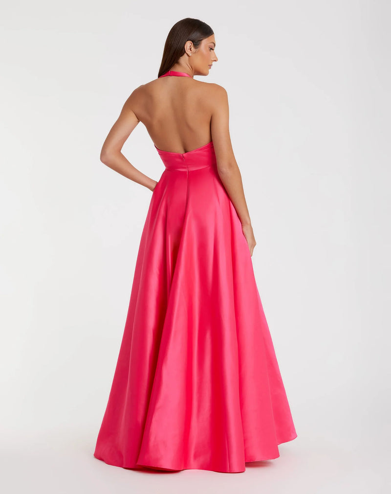 Satin Ballgown with Bow - Hot Pink