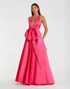 Mac Duggal Pink Deep V Satin Ballgown with Oversized Bow Hot Pink #11890