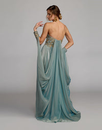 Strapless Embellished Chiffon Cape Gown