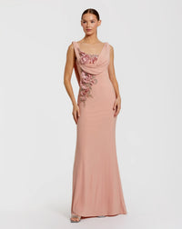 Pink Sleeveless Jersey Cowl Neck Gown With Beading  #11910