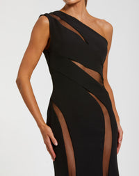 Mac Duggal #11933 black one shoulder illusion cutout gown detail