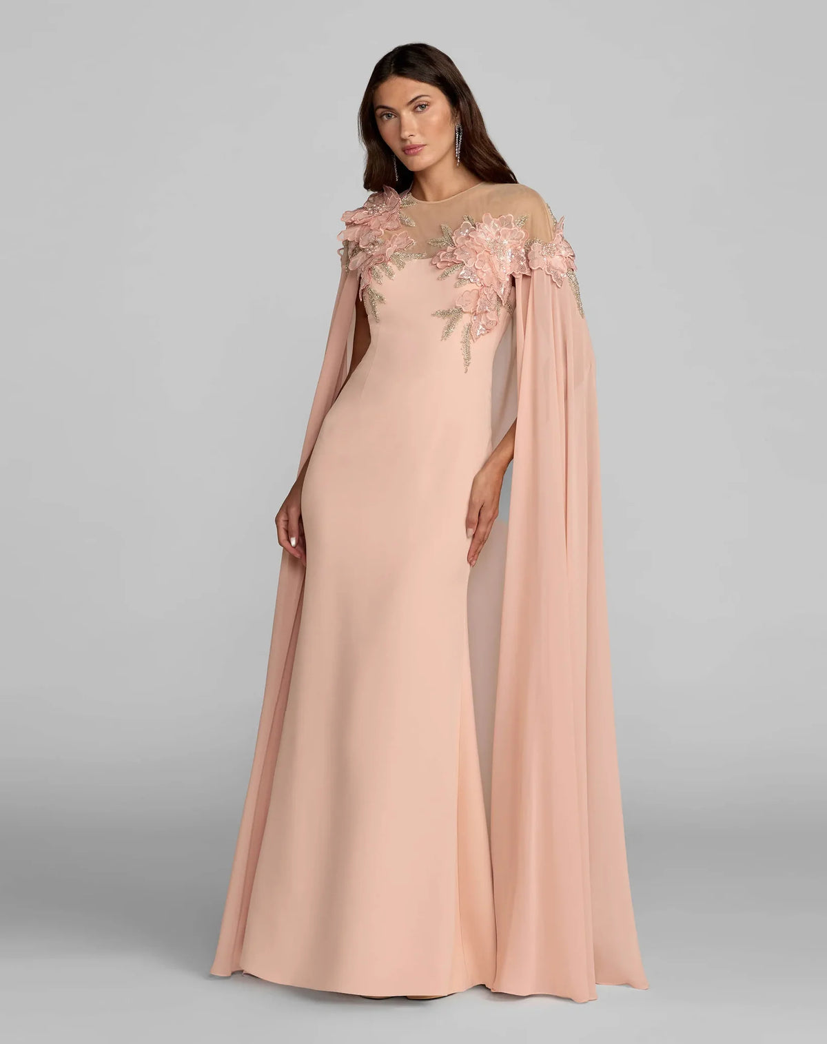 Mac Duggal Pink Embellished Crepe Gown With Chiffon Cape #11942 Blush