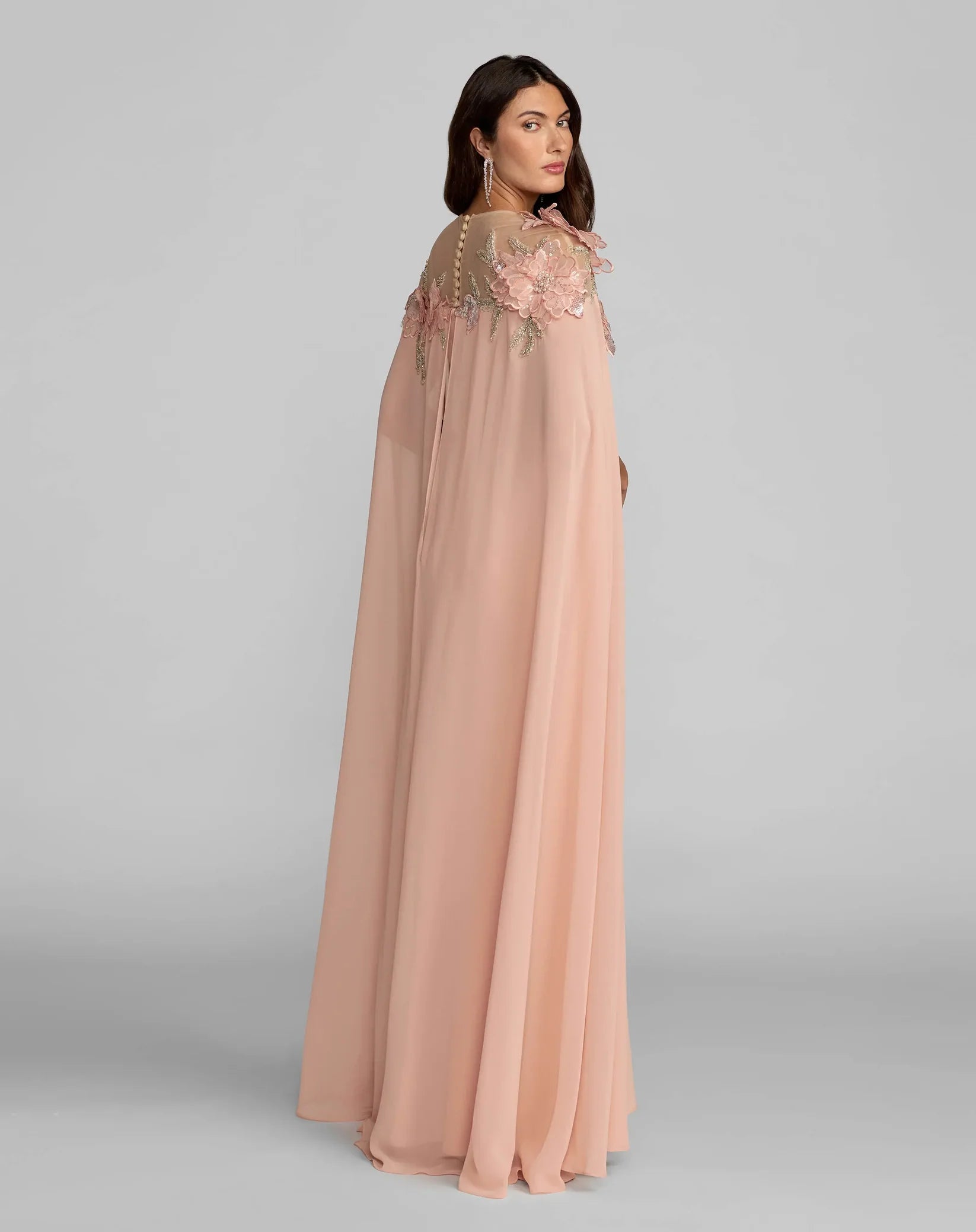 Mac Duggal Pink Embellished Crepe Gown With Chiffon Cape #11942 Blush