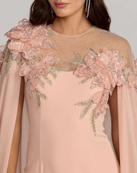 Mac Duggal Pink Embellished Crepe Gown With Chiffon Cape #11942 Blush