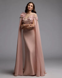 Mac Duggal Pink Embellished Crepe Gown With Chiffon Cape #11942 Blush