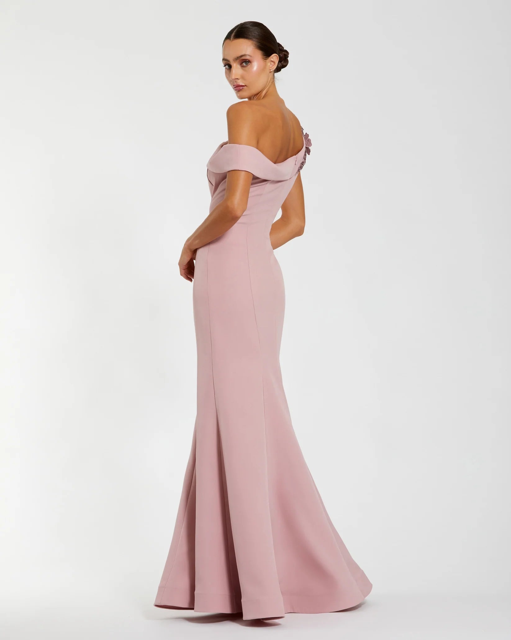 Mac Duggal Pink Off The Shoulder Beaded Mermaid Gown Rose Pink #11947