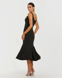 Mac Duggal #11948 black sleeveless midi dress with floral embellishments