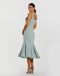 Mac Duggal Green Sleeveless Midi Dress With Floral Embellishments #11948