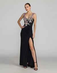 Mac Duggal Black Sweetheart Jersey Gown With Beaded Flowers #11956