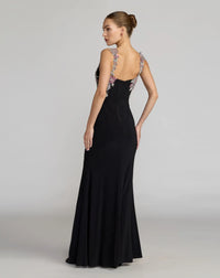 Mac Duggal Black Sweetheart Jersey Gown With Beaded Flowers #11956