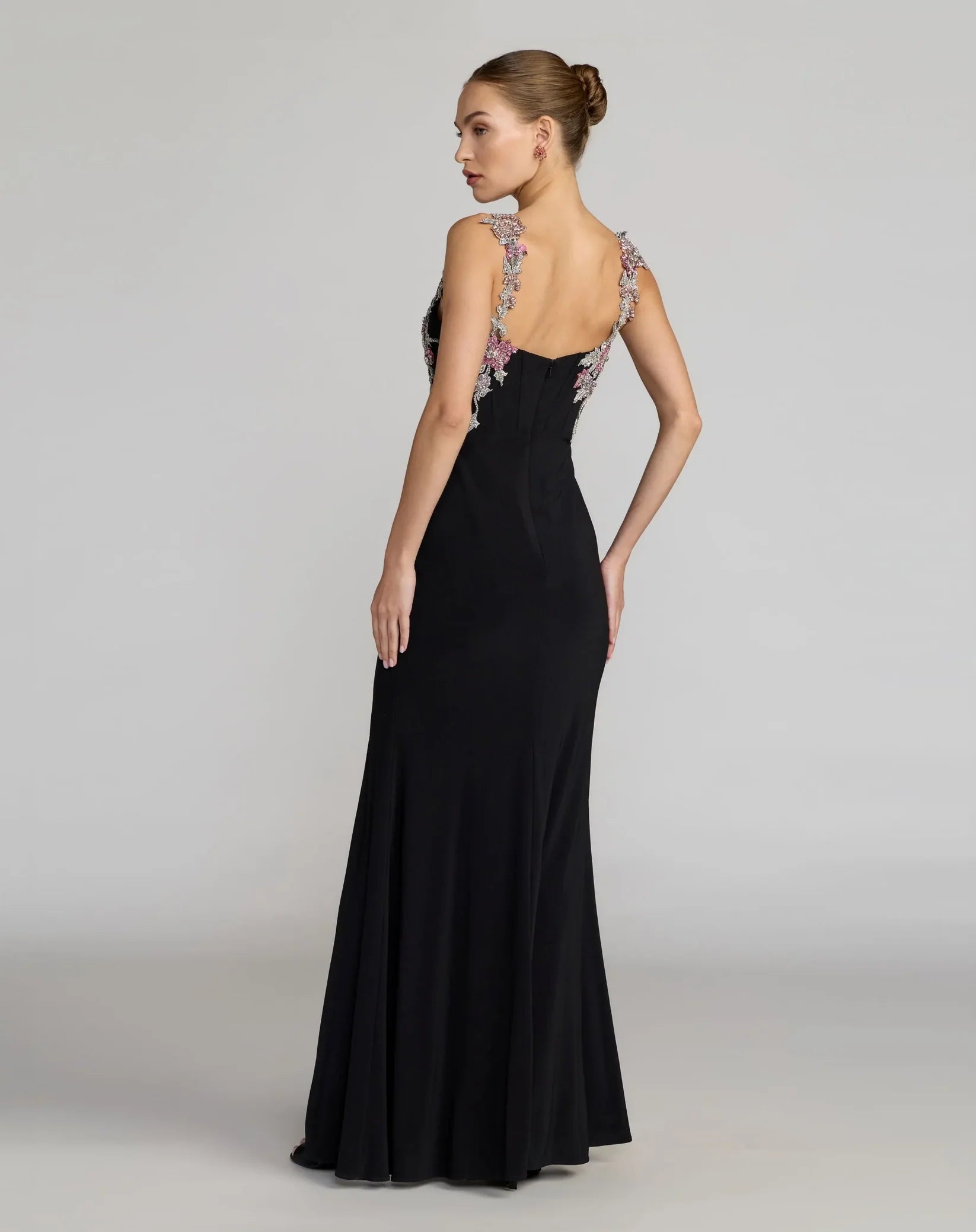 Mac Duggal Black Sweetheart Jersey Gown With Beaded Flowers #11956