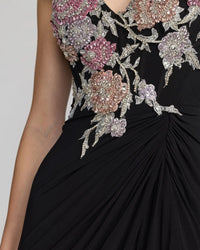 Mac Duggal Black Sweetheart Jersey Gown With Beaded Flowers #11956
