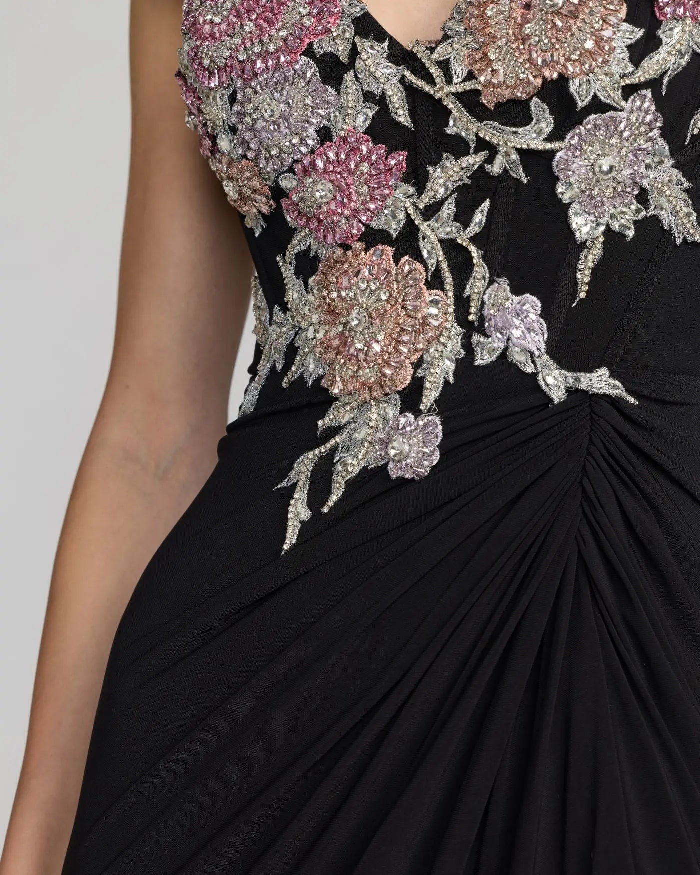 Mac Duggal Black Sweetheart Jersey Gown With Beaded Flowers #11956